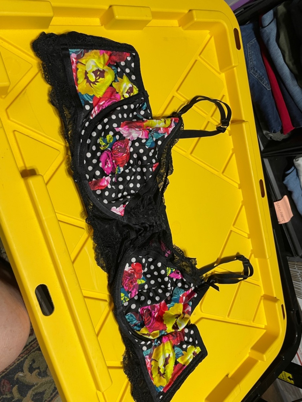 Size 5 torrid Betsy Johnson Black Floral Polka Dot Lace underwire Bra